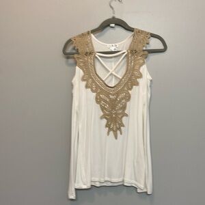 White and tan cold shoulder knit top never worn